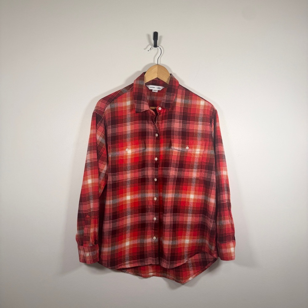 Old Navy Women’s - The Boyfriend Shirt - Red Plaid Flannel Top